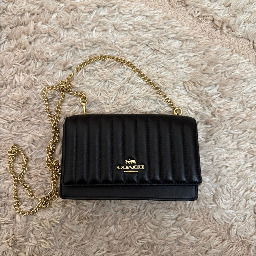 Coach Black Quilted Crossbody Bag with Gold Chain